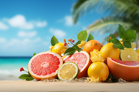 海滩上新鲜的水果背景图片