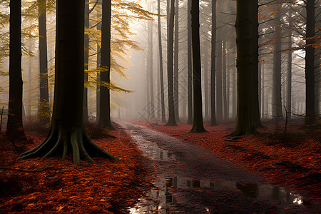 秋季的森林落叶图片