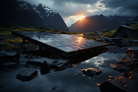山谷中的太阳能发电板背景图片