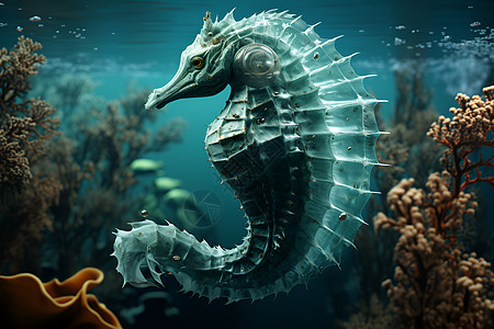 海底世界中游动的海马图片