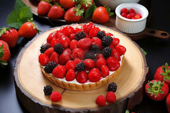餐桌上的草莓蛋糕图片
