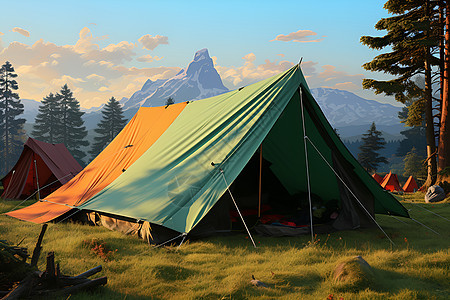 山间的帐篷背景图片