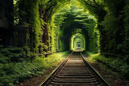 列车轨道穿越树丛高清图片