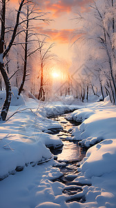 雪地黄昏背景图片