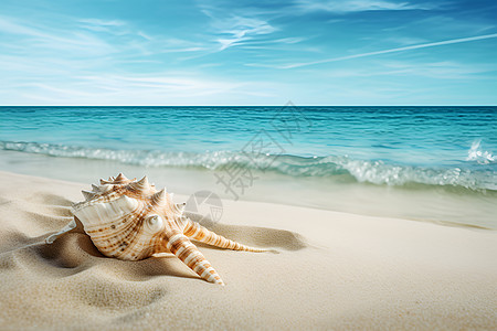 大海海浪沙滩上的海螺背景