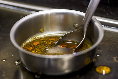 勺子里的油厨房中一锅油背景