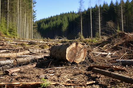 砍伐的森林树木图片