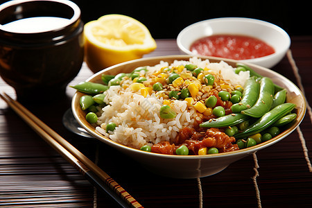 一碗蔬菜米饭图片