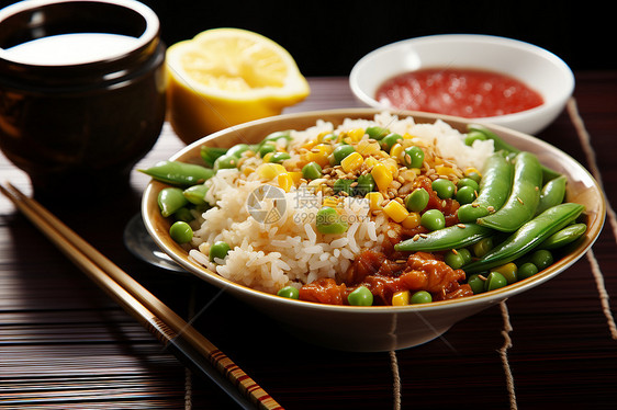 一碗蔬菜米饭图片