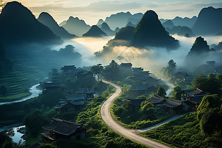 山间村庄背景图片