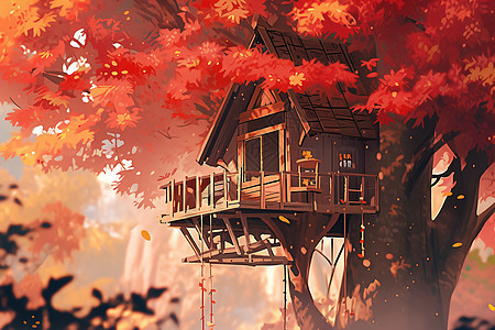 林中树屋背景图片
