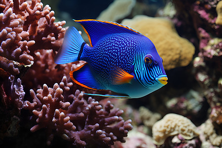 海底世界里的蓝色热带鱼图片