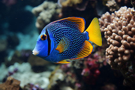 珊瑚礁中游动的热带鱼背景图片