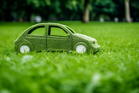翠绿草地上的绿色小车图片