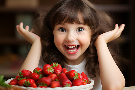 吃草莓的小女孩背景图片