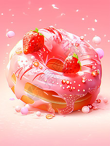 草莓糖霜甜甜圈的美味图片