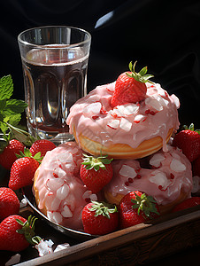 草莓巧克力甜点堆积的甜甜圈背景
