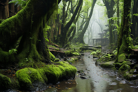 茂密雨林里的河流图片