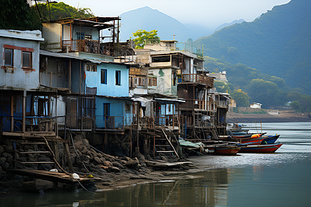 水边的村落图片