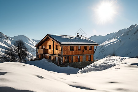 雪地中的小木屋图片