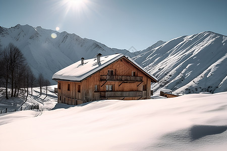 白雪覆盖的美景和小屋图片