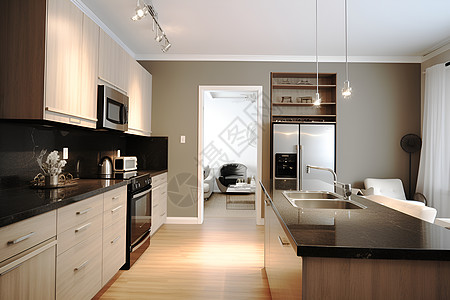 一个现代家居的厨房照片高清图片