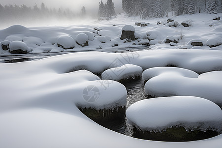 冬季户外的河流和积雪背景图片