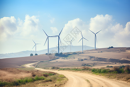 荒漠里的风力发电机图片