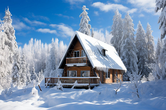冰雪中的木屋图片