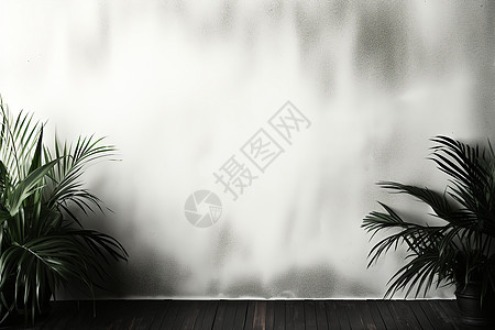 白墙前的植物装饰图片