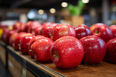 木桌上的红苹果图片