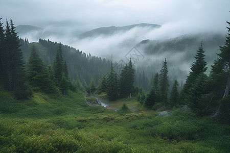 森林迷雾迷雾山峦背景