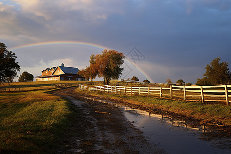 乡村牧场上空的彩虹图片