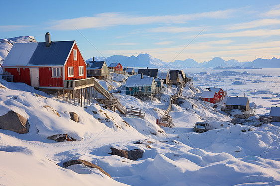 冰雪覆盖的村庄图片
