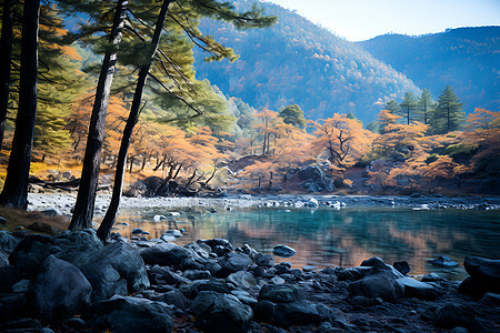 山间湖泊的景色图片