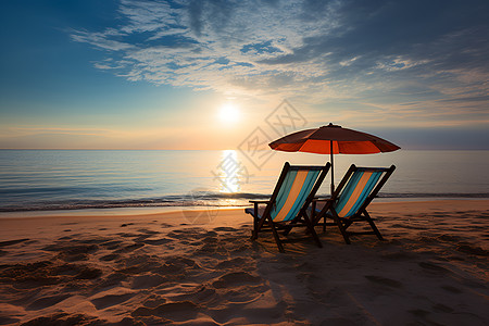 海边椅子夏日海边的浪漫景色背景