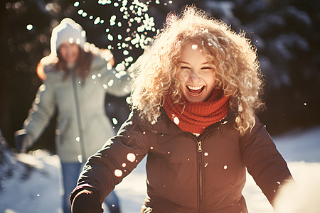 小女孩玩耍雪中欢乐的小女孩背景