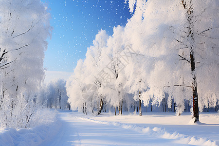 冬天雪地中的树图片