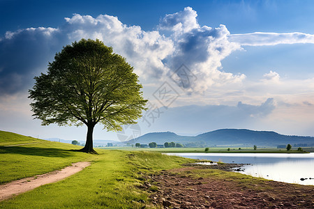 清新绿意的湖光山色景观图片