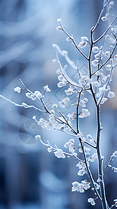 白雪萦绕着树枝图片