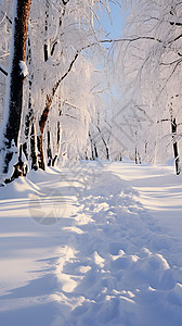 白雪纷飞留下深深足迹图片