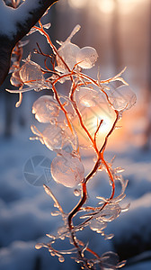 树枝上的雪树枝上蓄满冰霜背景