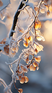 树枝上雪冰树枝上的霜冻背景