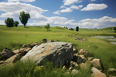 青山绿泽中的石块图片