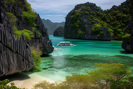 一个岛屿上壮丽的水景岩石背景图片