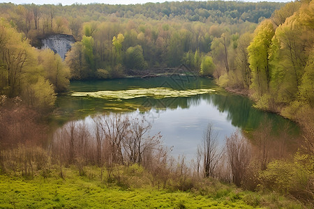 森林中的湖泊背景图片