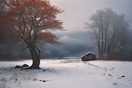 冬天中的孤零树背景图片