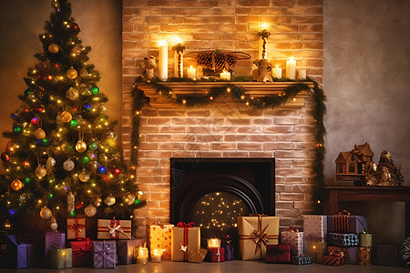 圣诞树与炉台背景图片