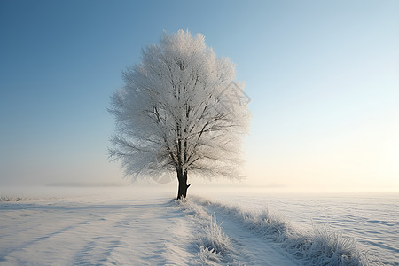 冬季户外的冰雪和树木图片