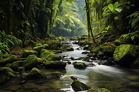一条小溪贯穿森林图片